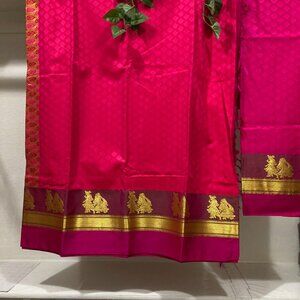 Pink Banarasi Sari with a blouse piece